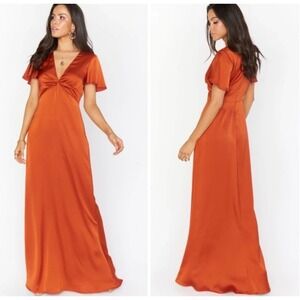 Show Me Your‎ Mumu Formal Satin Twist Front Gown in Burnt Orange - M